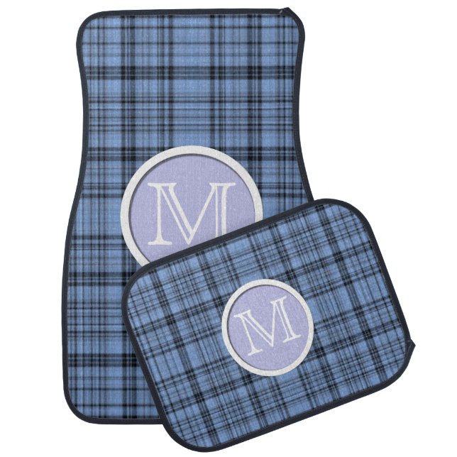 Monogram Cornflower Blue Plaid Floor Mats (Set)