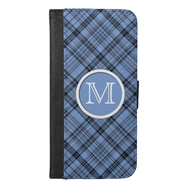 Monogram Cornflower Blue Plaid iPhone Wallet Case (Front)