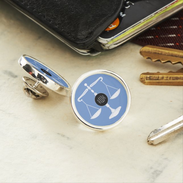 Monogram | cornflower blue Scales of Justice Lapel Pin (In Situ)