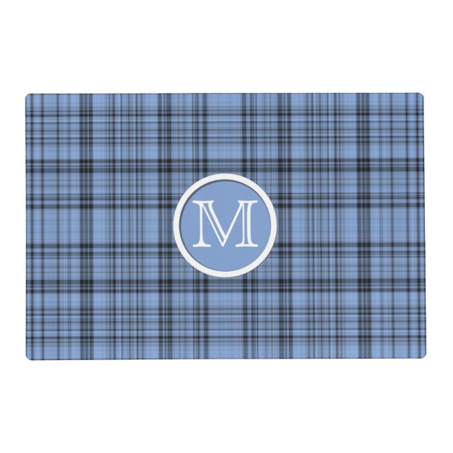 Monogram Cornflower Blue Tartan Placemat (Front)