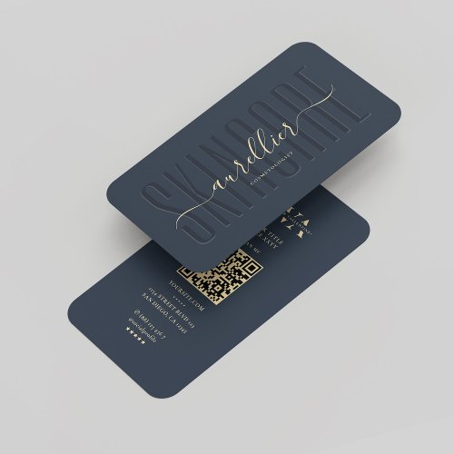 Monogram Cosmetologist Beautician Dark Blue Modern Business Card