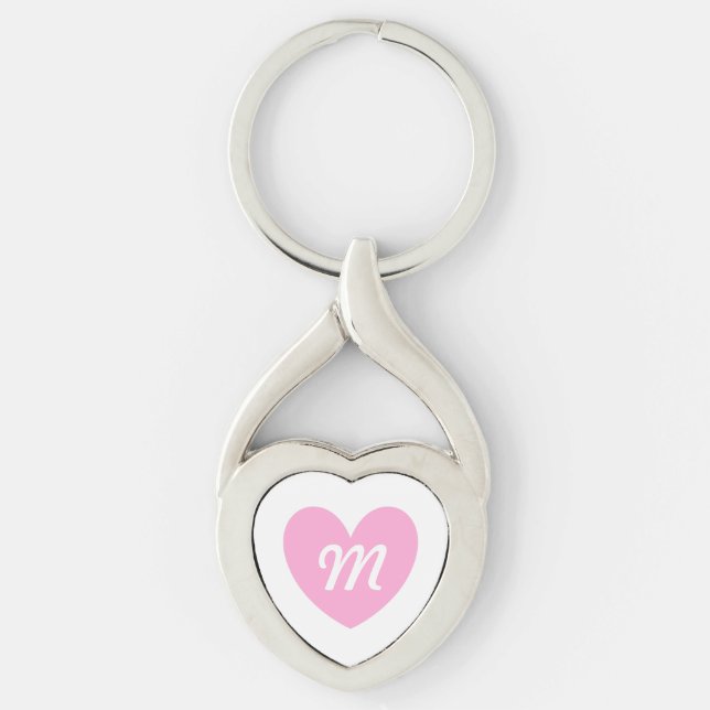 Monogram Cotton Candy Pink heart on white Keychain (Front)