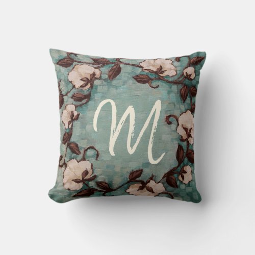 Monogram Cotton Wreath Custom Pillow