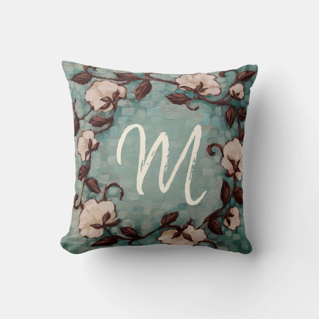 Monogram Cotton Wreath Custom Pillow (Front)