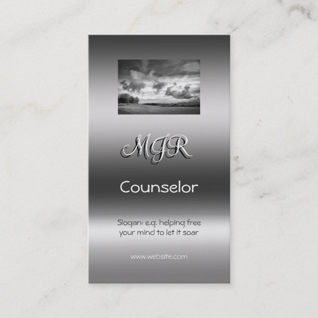 Monogram, Counselling Services, metallic-effect Business Card (Front)