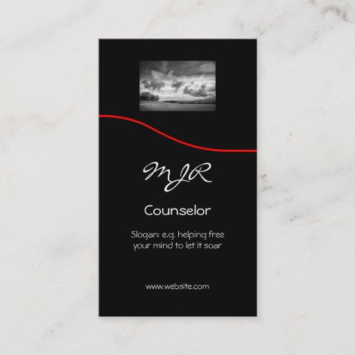 Customizable Monogram, Counselling Services, red swoosh Business Card Template