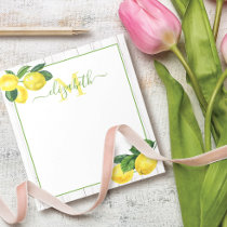 Monogram country lemons watercolor on rustic wood notepad