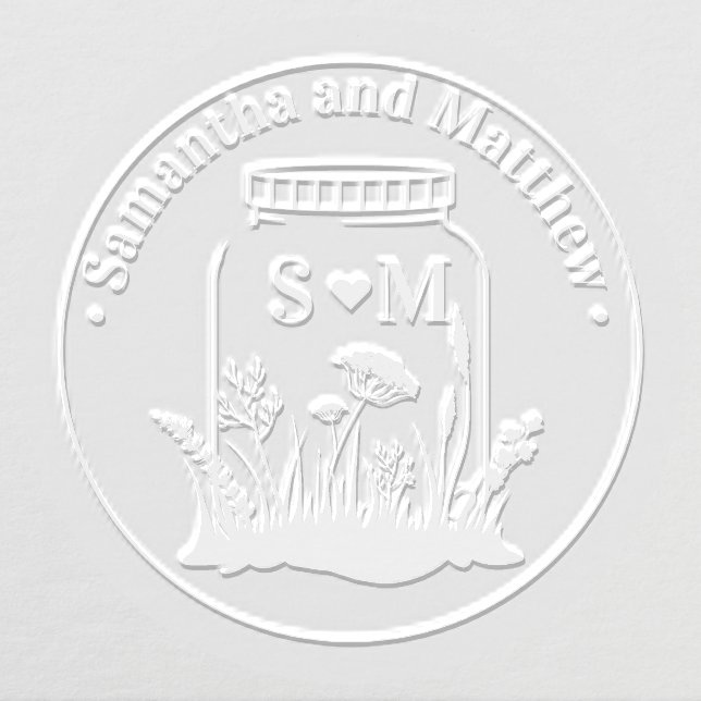 Monogram Country Rustic Jar and Wildflower Wedding Embosser (Design)