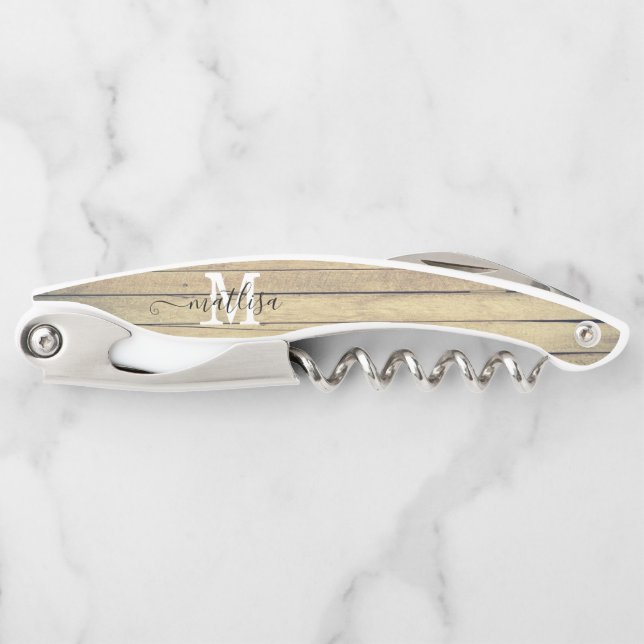 Monogram Country Rustic Script Name Personalized  Waiter's Corkscrew (Front)