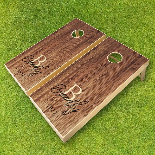 Monogram Country Rustic Wood Cornhole Set (Creator Uploaded)