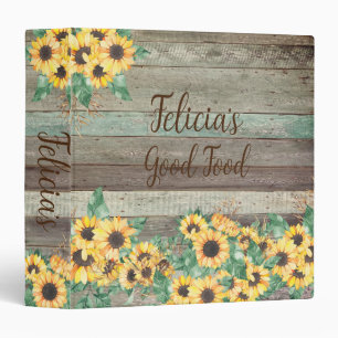 Monogram Country Sunflower Recipe Organizer 3 Ring Binder