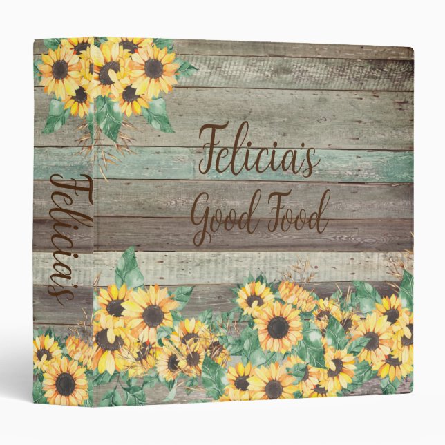 Monogram Country Sunflower Recipe Organizer 3 Ring Binder (Front/Spine)