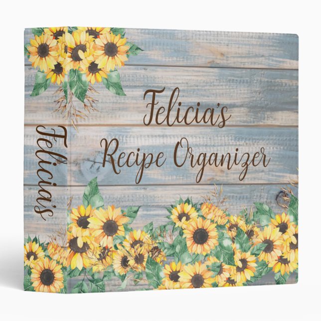 Monogram Country Sunflower Recipe Organizer 3 Ring Binder (Front/Spine)