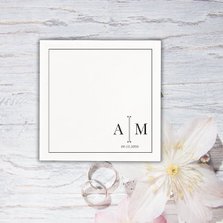  Monogram Couple Date Simple Border Wedding Napkins