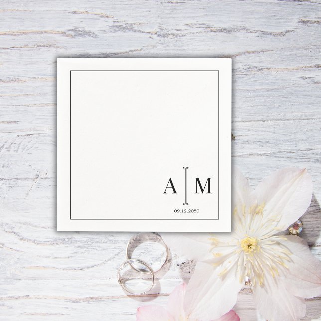  Monogram Couple Date Simple Border Wedding Napkins (Creator Uploaded)