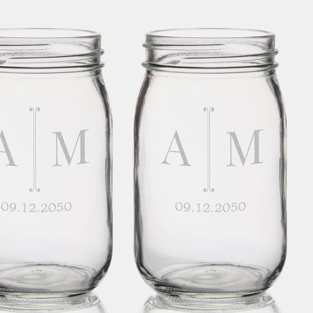  Monogram Couple Date Simple Minimal Wedding Mason Jar (Creator Uploaded)