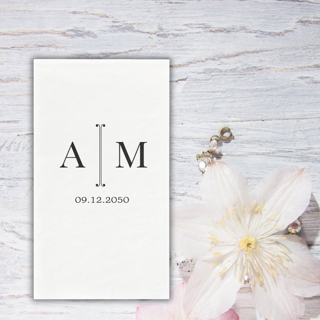  Monogram Couple Date Simple Minimal Wedding Paper Guest Towels (Creator Uploaded)