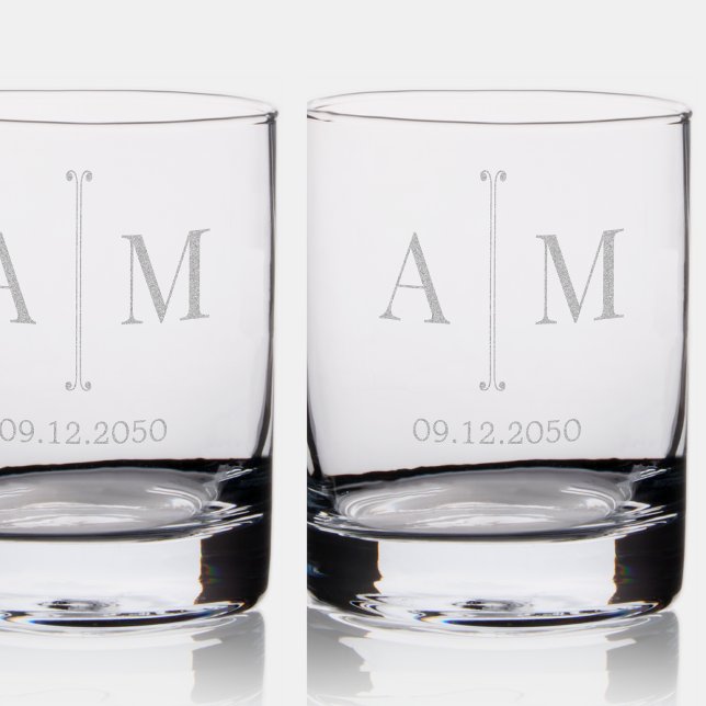  Monogram Couple Date Simple Minimal Wedding Rocks Glass (Creator Uploaded)