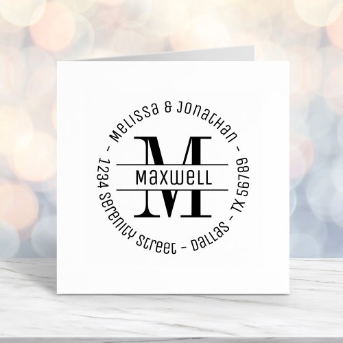 Monogram Couple Family Round Address 2 Self_inking Stamp