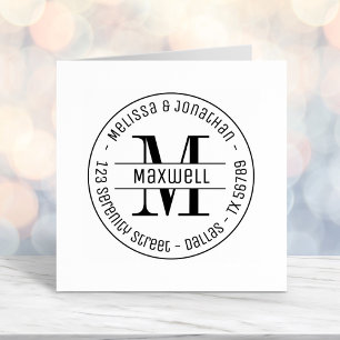 Monogram Couple Family Round Address 2 Self-inking Stamp