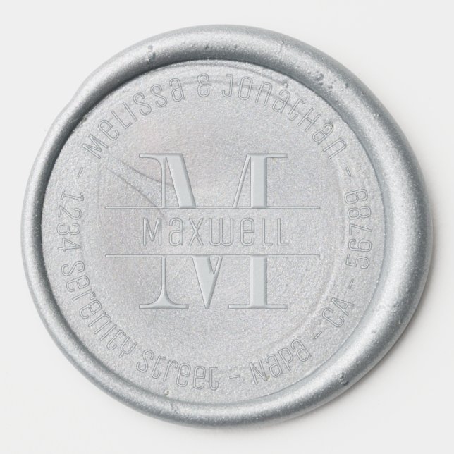Monogram Couple Family Round Address Wax Seal Sticker (Front)