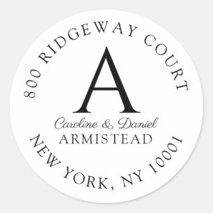 Monogram Couple Floral Initial Return Address Classic Round Sticker