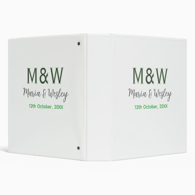 Monogram couple gray green modern romantic date si 3 ring binder (Background)