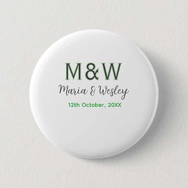 Monogram couple gray green modern romantic date si button (Front)