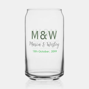 Monogram couple gray green modern romantic date si can glass