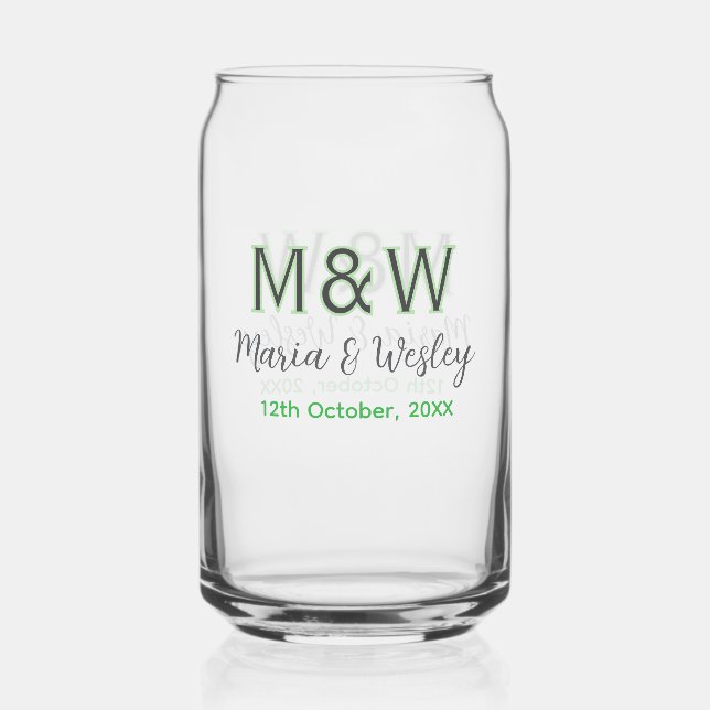 Monogram couple gray green modern romantic date si can glass (Front)