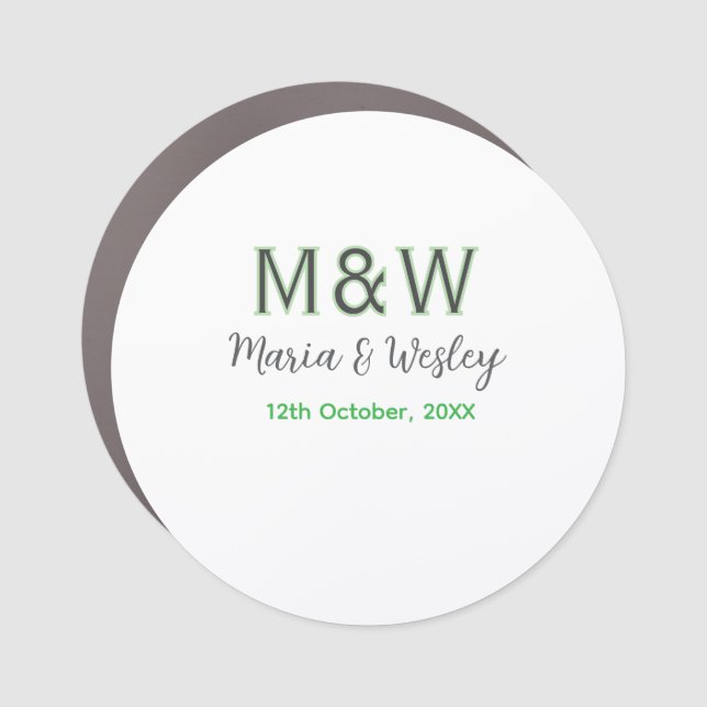 Monogram couple gray green modern romantic date si car magnet (Front)