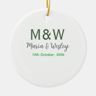 Monogram couple gray green modern romantic date si ceramic ornament