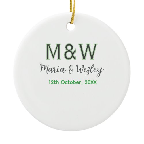 Monogram couple gray green modern romantic date si ceramic ornament