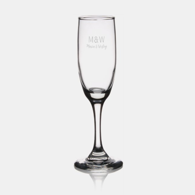 Monogram couple gray green modern romantic date si champagne flute (Glassware)