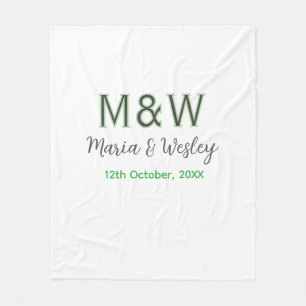 Monogram couple gray green modern romantic date si fleece blanket