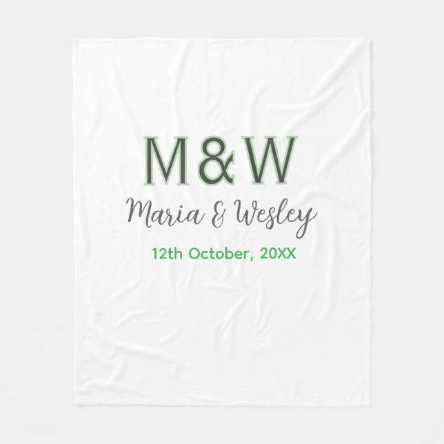 Monogram couple gray green modern romantic date si fleece blanket (Front)
