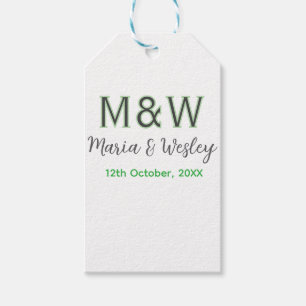 Monogram couple gray green modern romantic date si gift tags