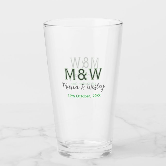 Monogram couple gray green modern romantic date si glass (Front)