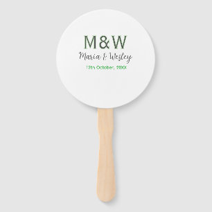 Monogram couple gray green modern romantic date si hand fan
