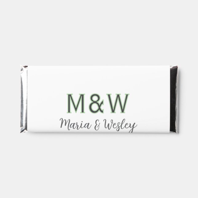 Monogram couple gray green modern romantic date si hershey bar favors (Front)