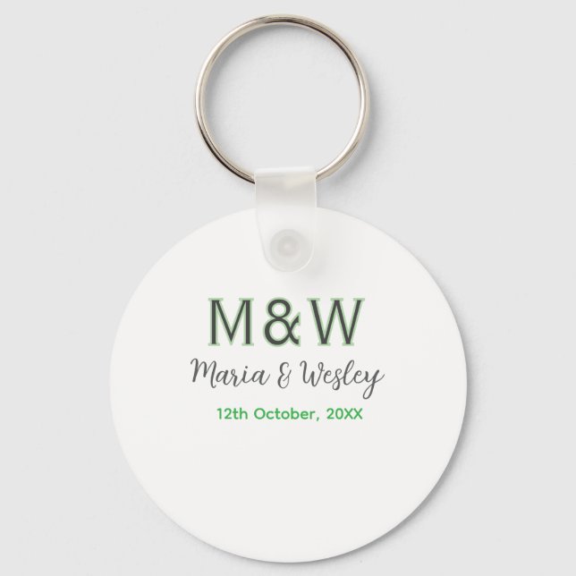 Monogram couple gray green modern romantic date si keychain (Front)