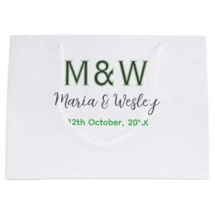 Monogram couple gray green modern romantic date si large gift bag