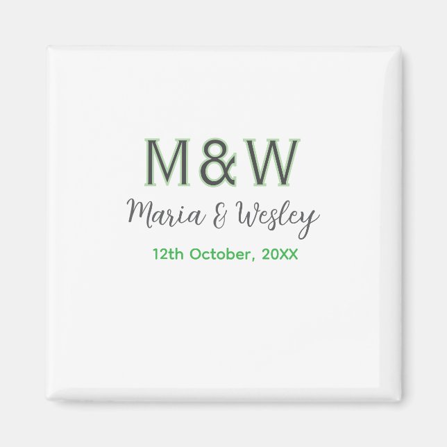 Monogram couple gray green modern romantic date si magnet (Front)