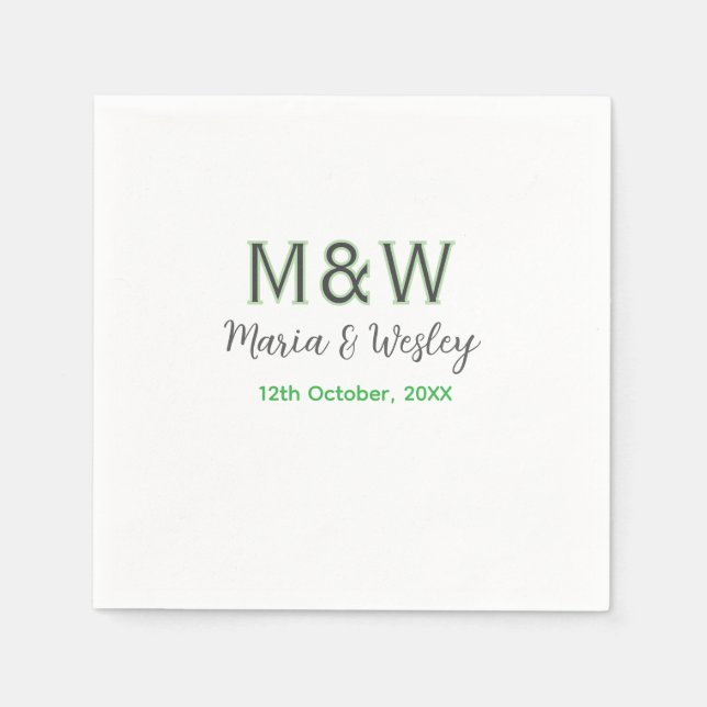 Monogram couple gray green modern romantic date si napkins (Front)