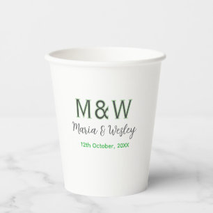 Monogram couple gray green modern romantic date si paper cups
