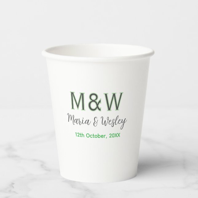 Monogram couple gray green modern romantic date si paper cups (Front)