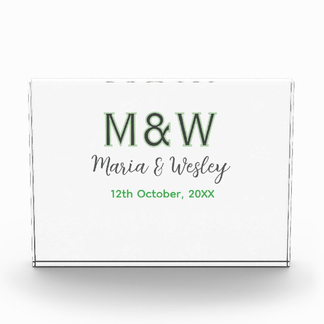 Monogram couple gray green modern romantic date si photo block (Front)