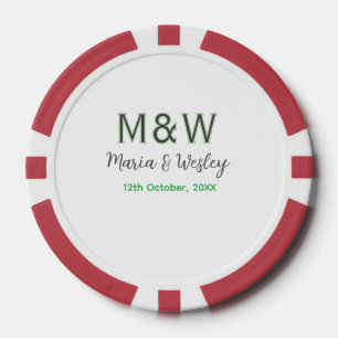 Monogram couple gray green modern romantic date si poker chips