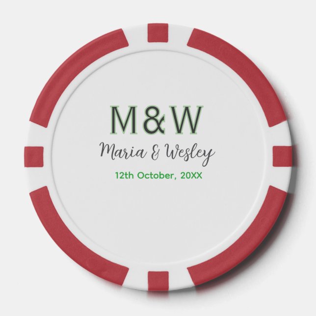 Monogram couple gray green modern romantic date si poker chips (Front)