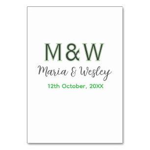 Monogram couple gray green modern romantic date si table number